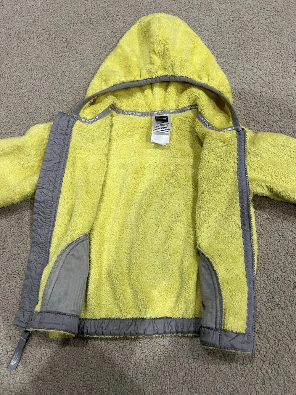 THE NORTH FACE 3T. Bright Yellow FUZZY Sweater Hooded Jacket